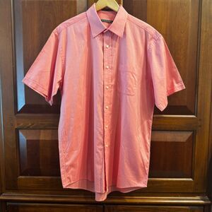 Carven Paris Pure Cotton Voile Short Sleeve Button Up Shirt Coral Pink Men